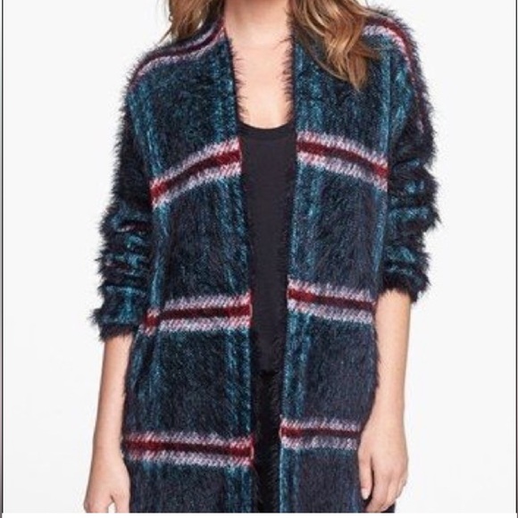 RAGA Anthropologie Plaid Eyelash Open Front Long Cardigan Sweater O/S - Picture 1 of 12